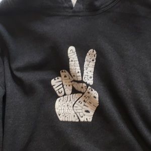 Women’s large hoodie with peace hand symbol